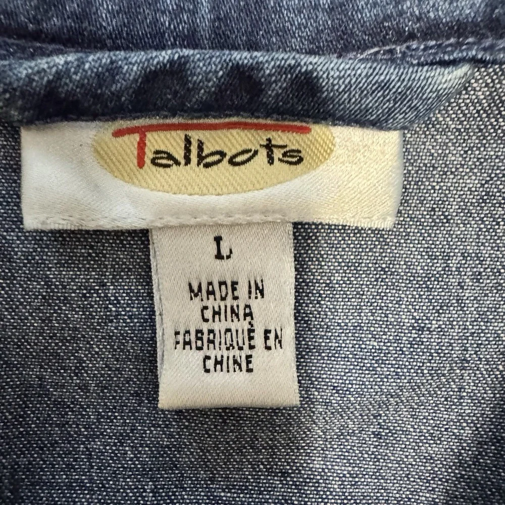 VTG Talbots Women's Denim Sleeveless Button Up Vest-Large-Boho-Country-90s-Chore